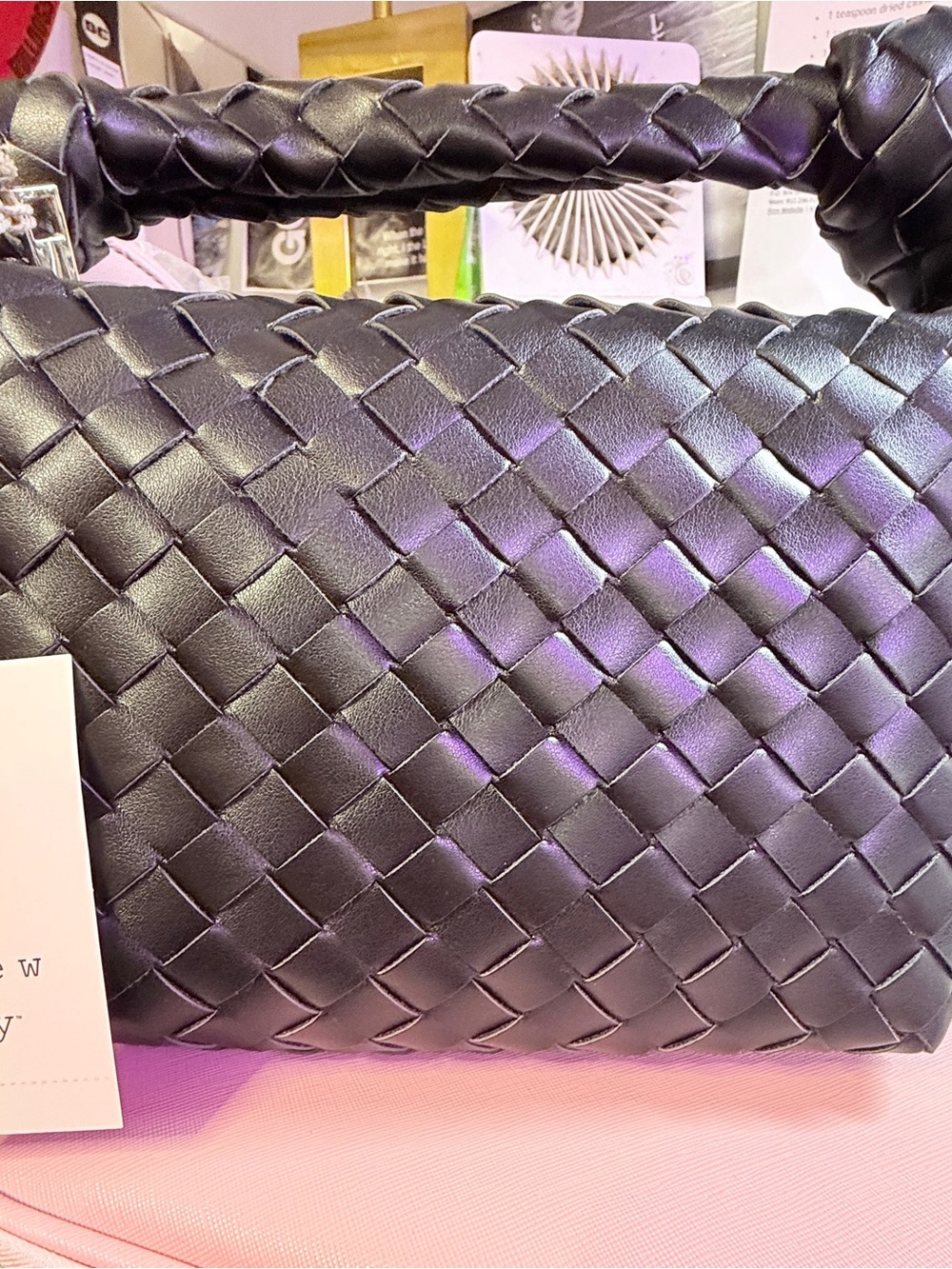 A NEW DAY Woven Top-Handle Women's Bag in Black Woven Vegan Leather